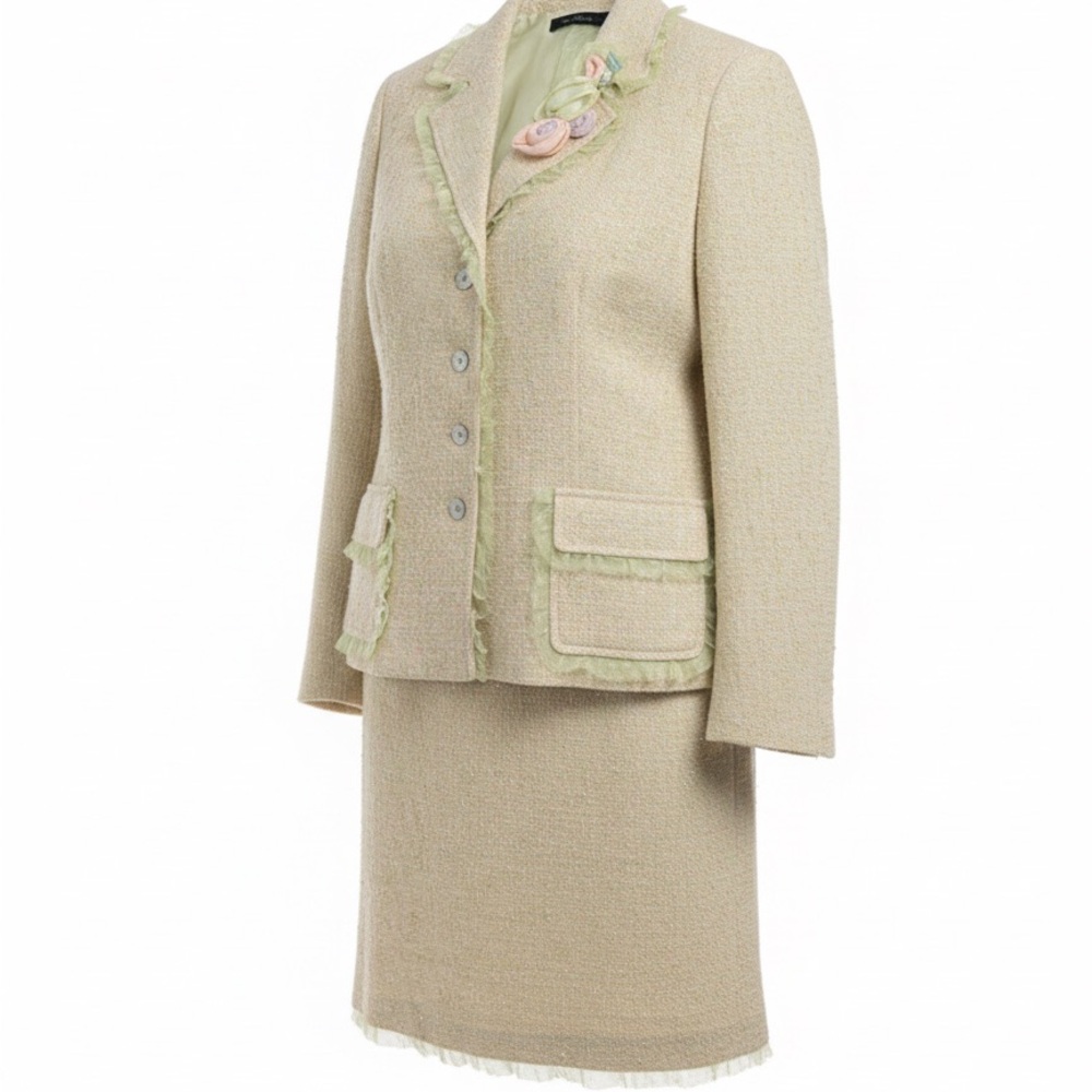 Teri Jon Textured Pink and Green Suit